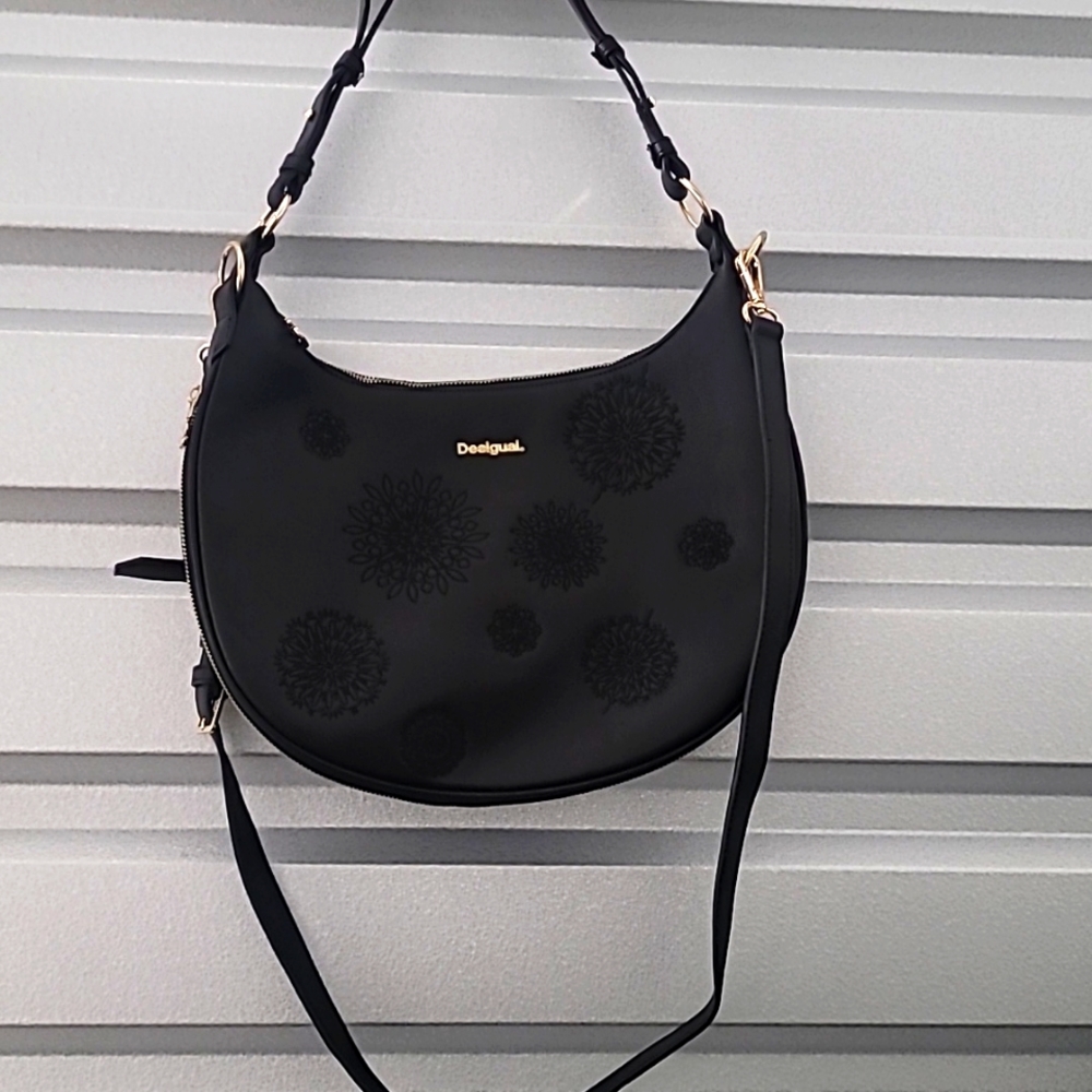 "Desigual" brand Midsize embroidered bag. Extra Strap for Crossbody Carry.